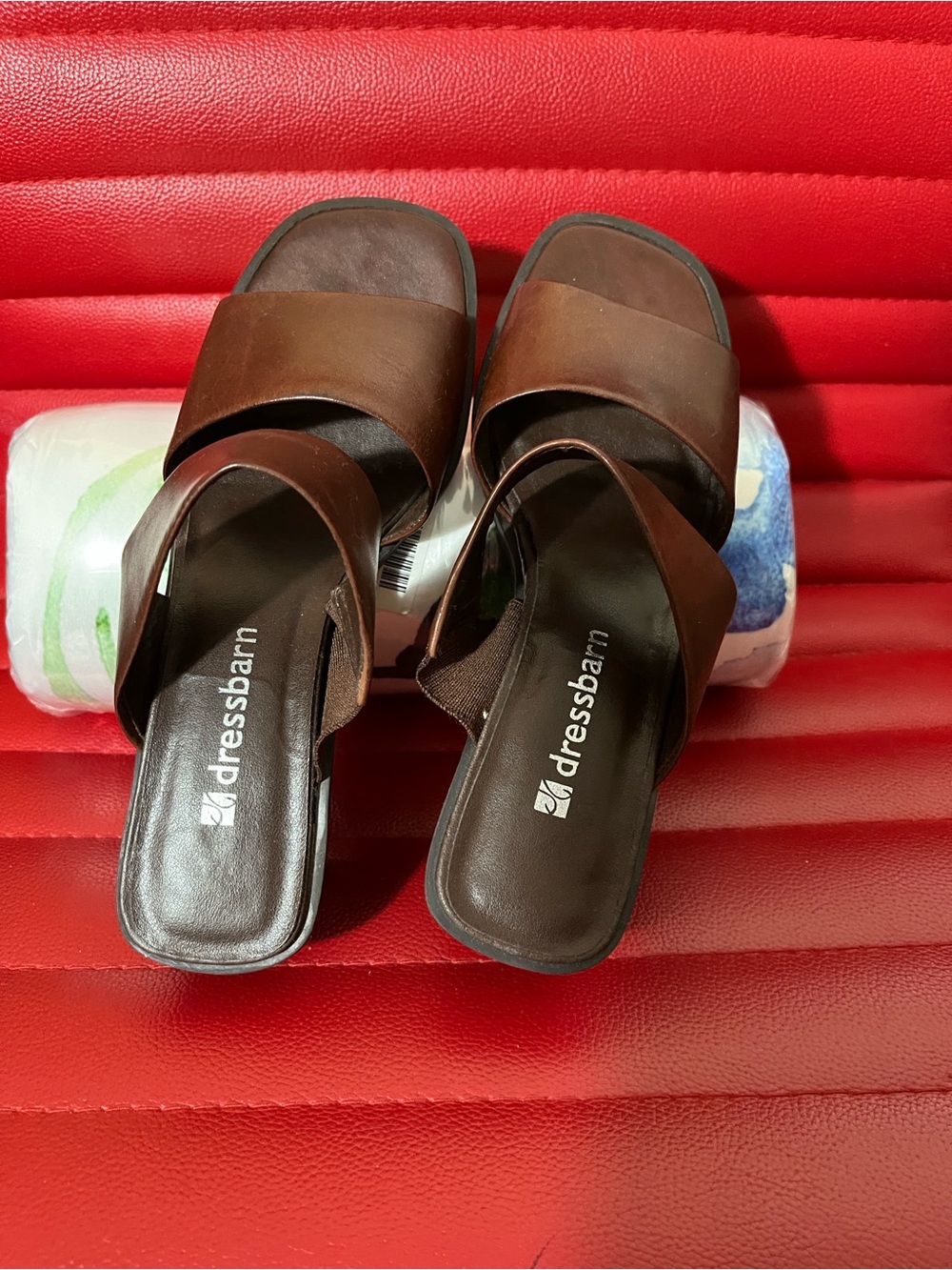 dressbarn Brown Leather Slide Sandals - Picture 4 of 5